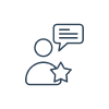 Icon of a person with a chat bubble and a star.
