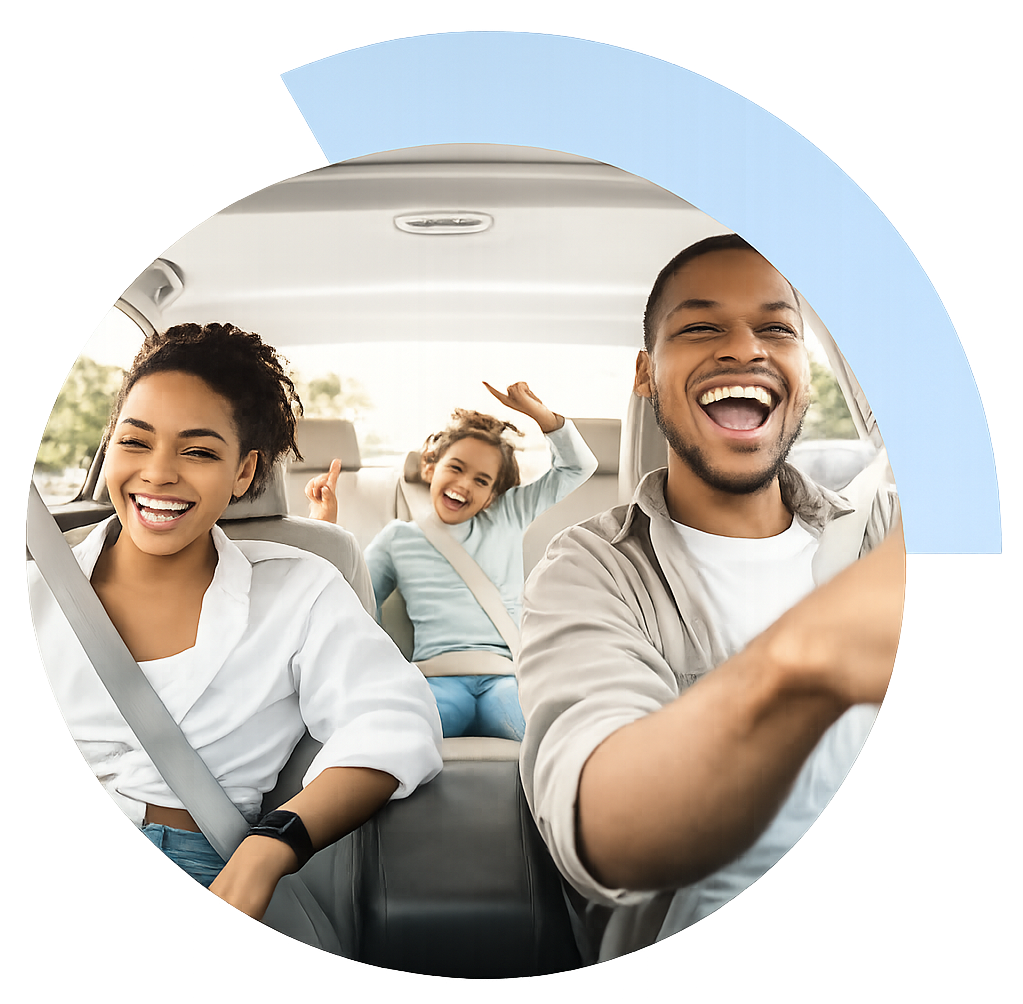 Joyful family road trip moment